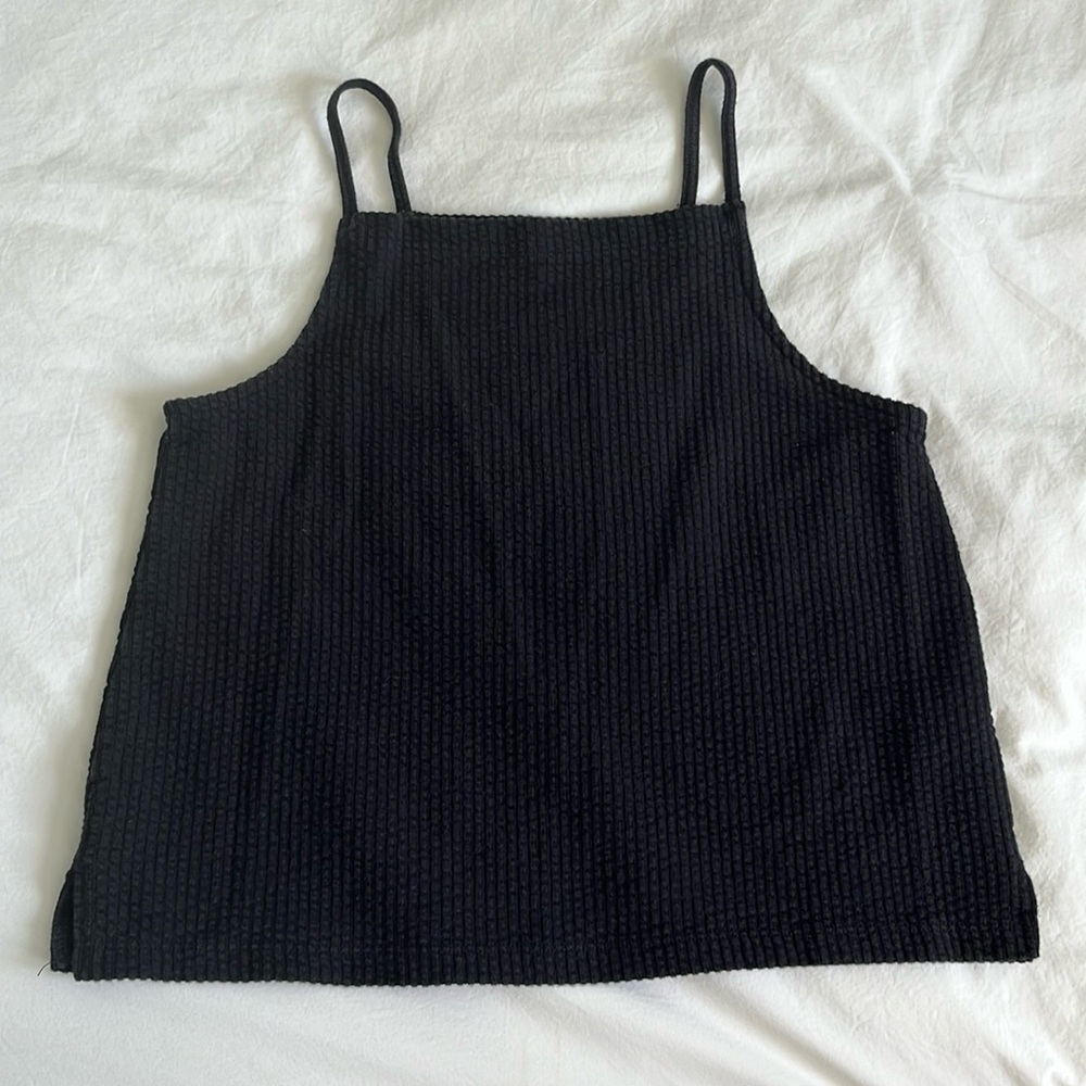 Madewell Seersucker Apron Tank Top, Black, Size XS